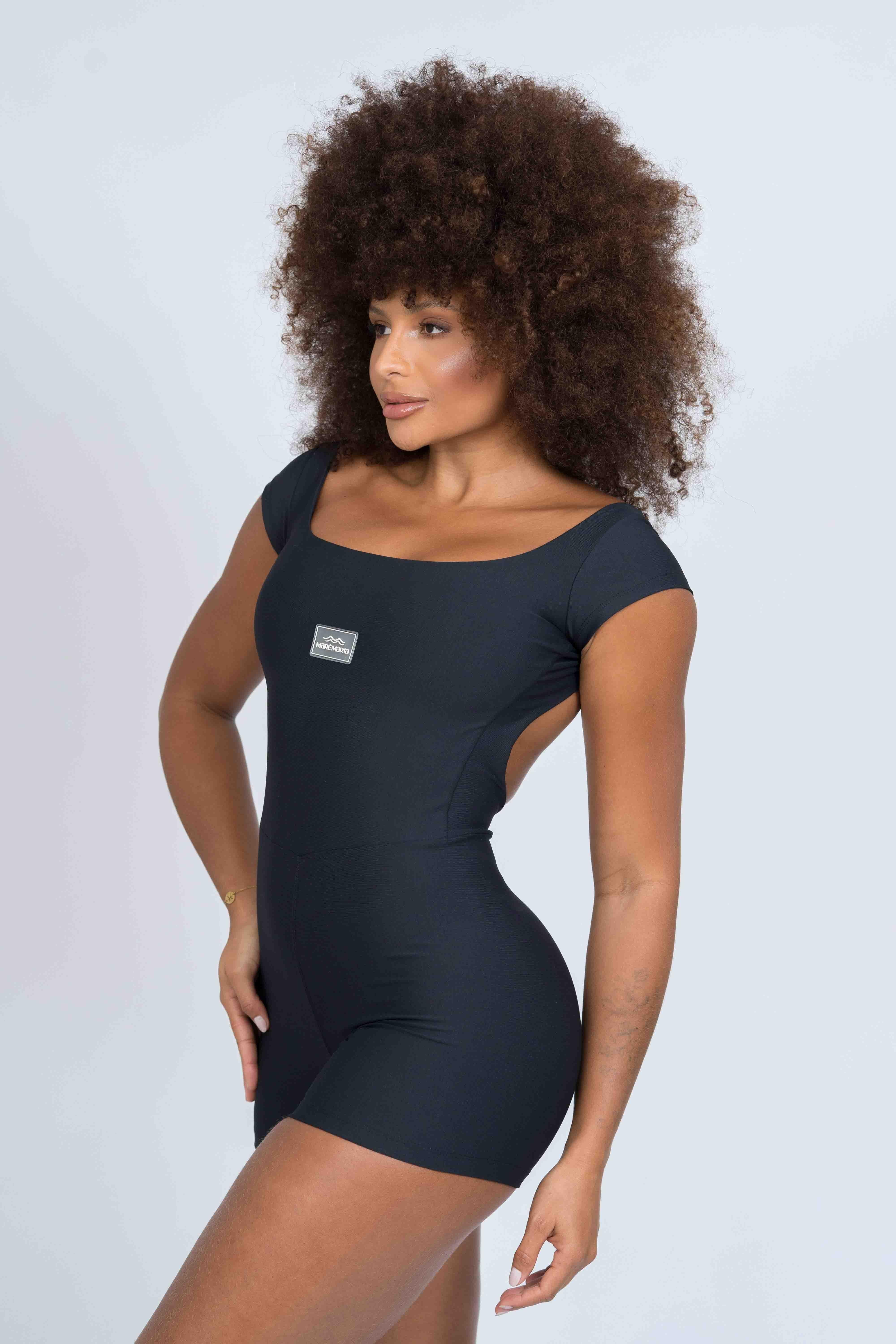 Macaquinho Fitness Wave Preto compressão