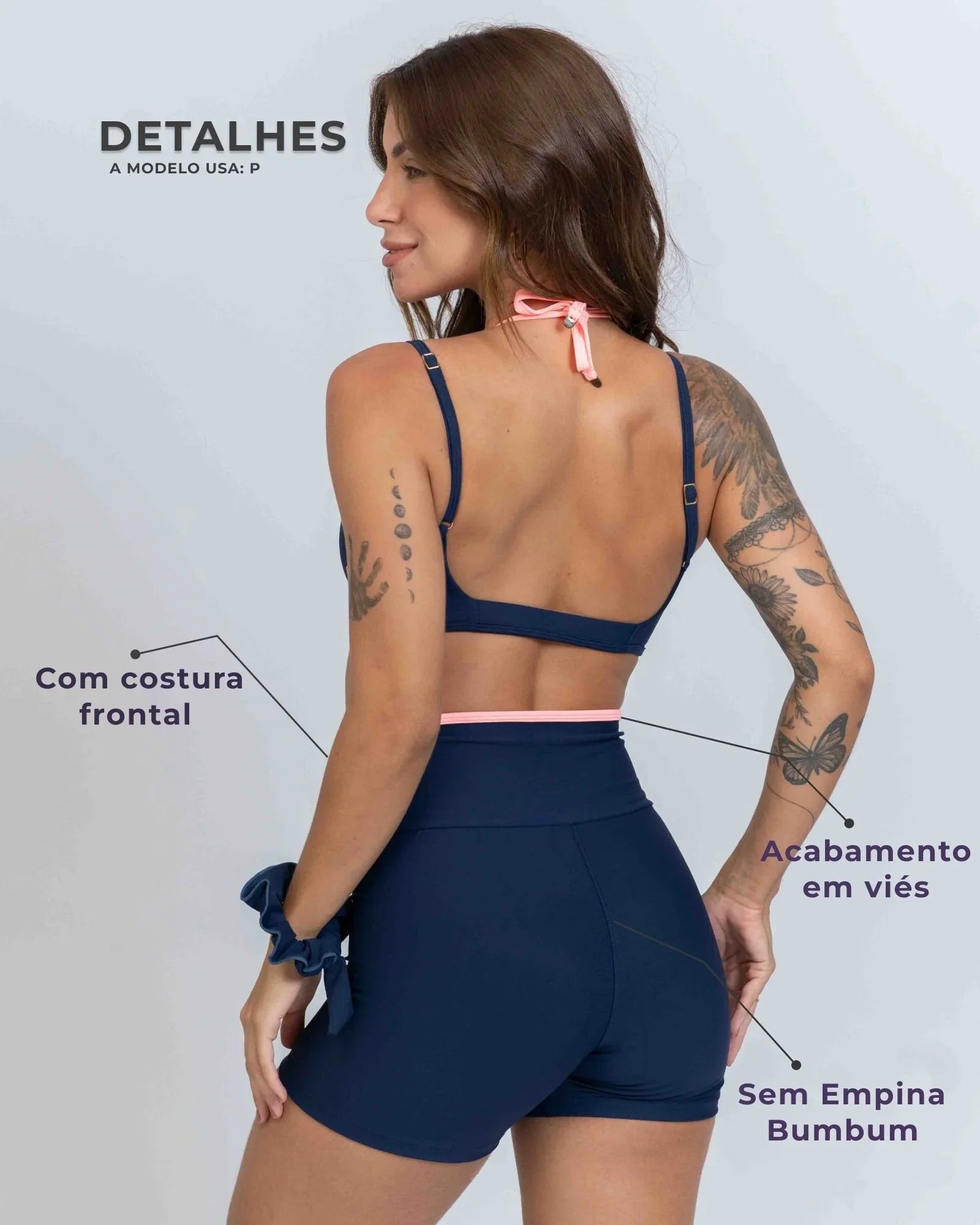 Short Fitness Line Azul Marinho com Coral