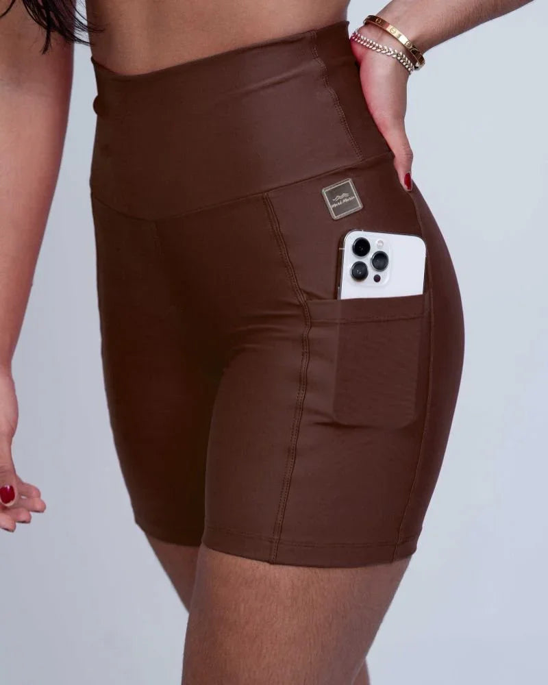 Short fitness Bike Chocolate Dark compressão S/empina