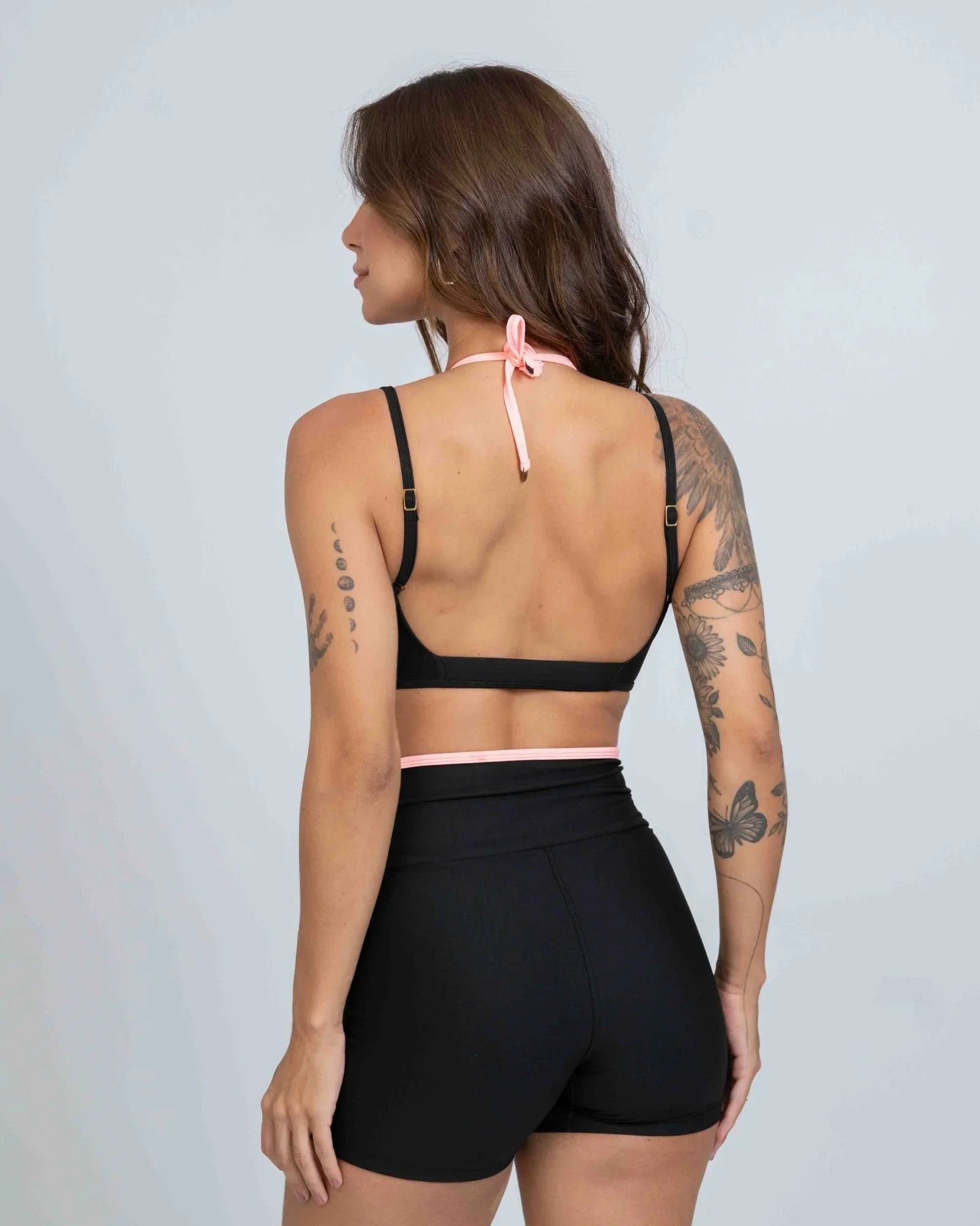 Top Fitness Fresh duo Sobreposição Super Black com Coral