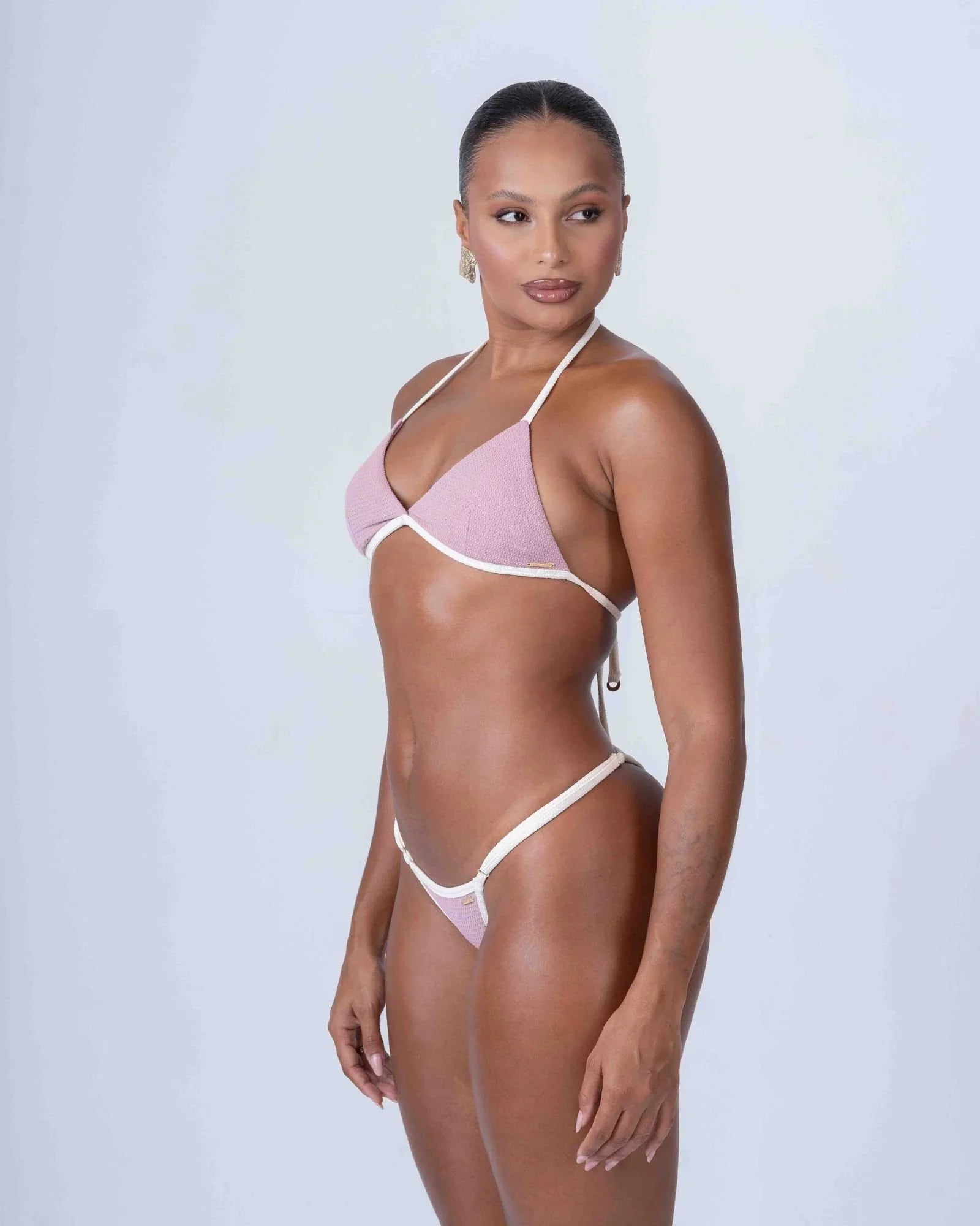 Calcinha Cortininha Fixa com regulador Rosa Glam com viés Off White