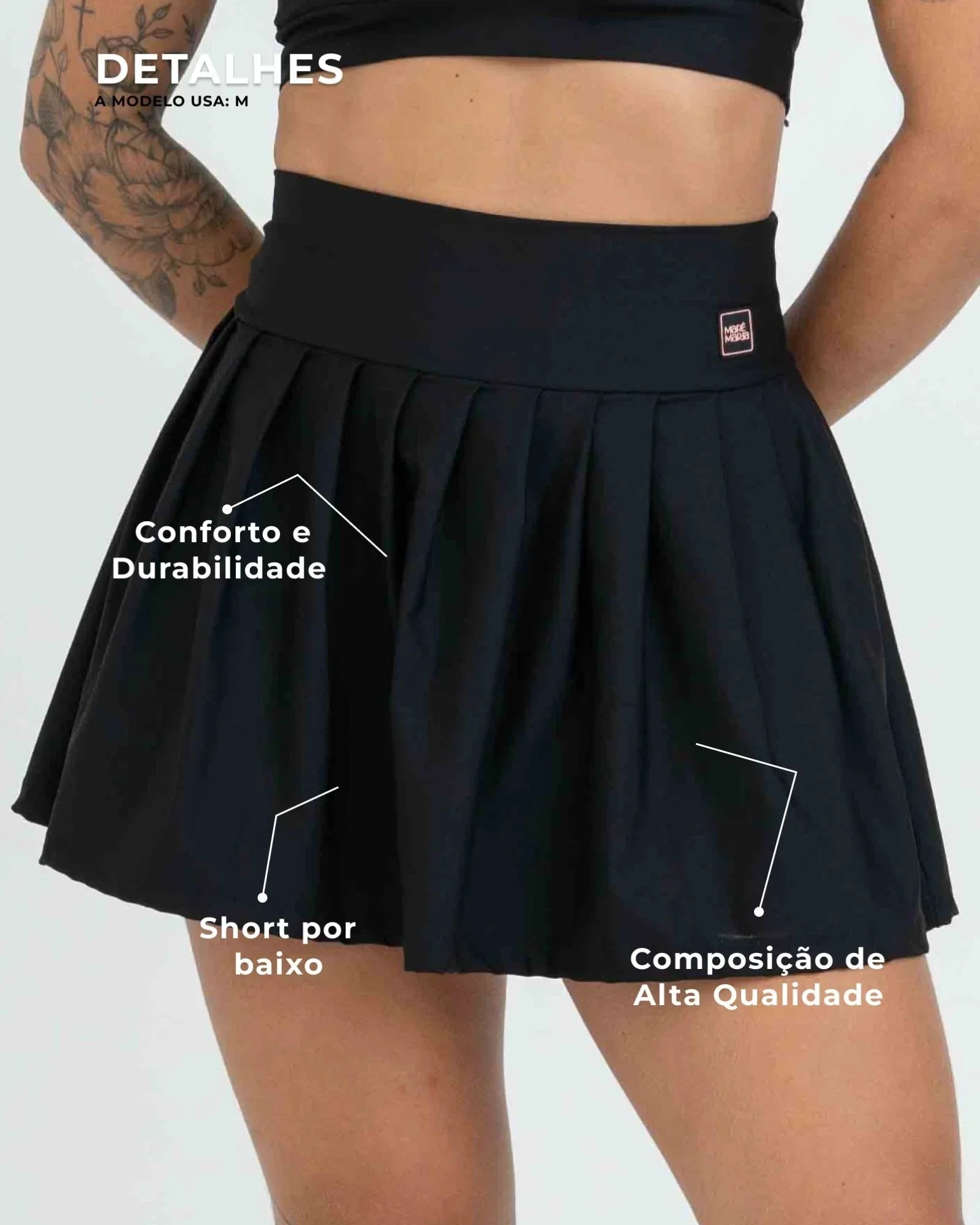 Short Saia Fitness Plissada Super Black