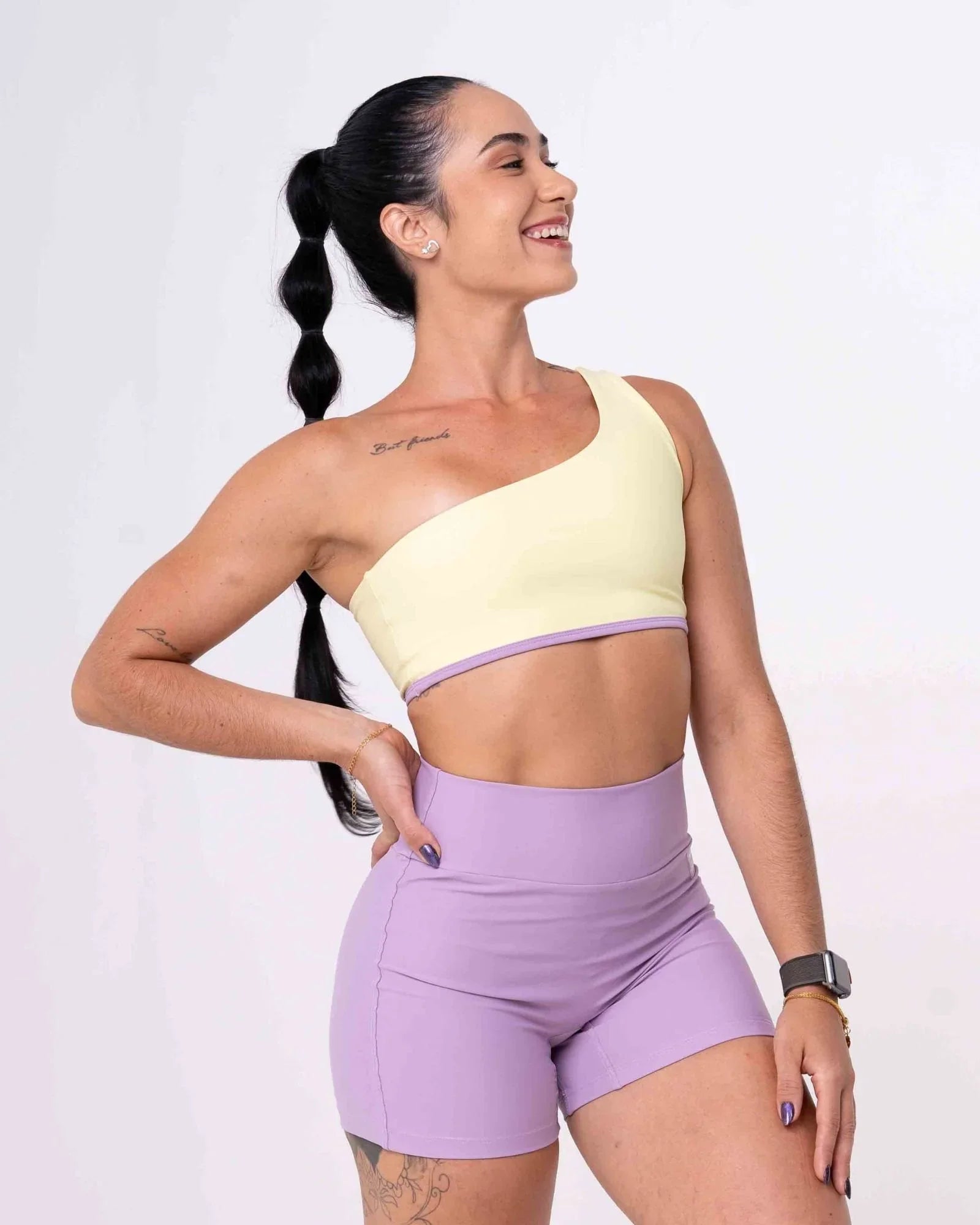 Short Fitness Confort sem costura frontal Lavanda compressão S/ empina