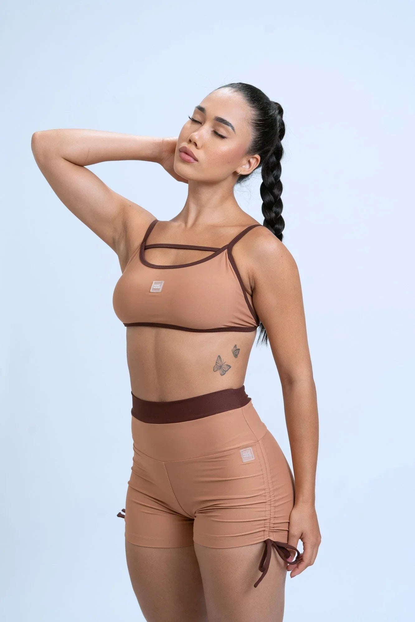 Top Fitness Front Duo Mocha Mousse com Chocolate Dark