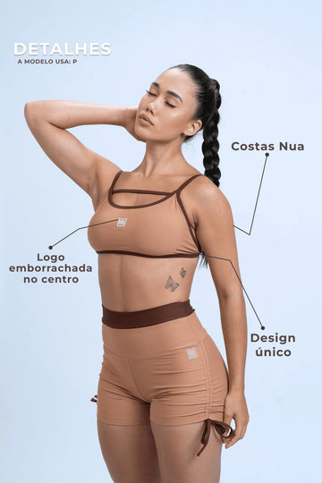 Top Fitness Front Duo Mocha Mousse com Chocolate Dark