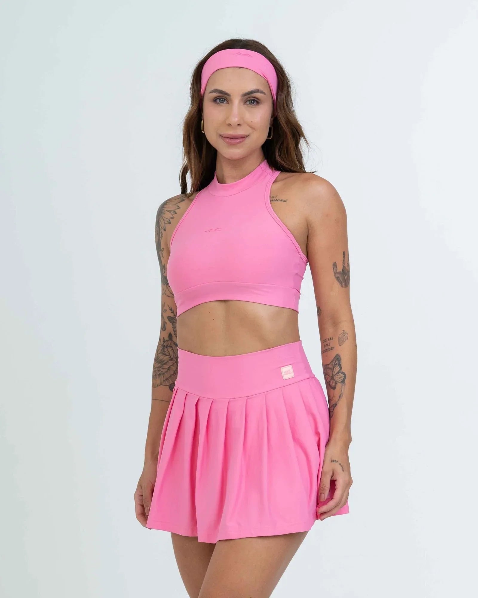 Short Saia Fitness Plissada Rosa Malibu