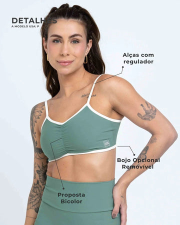 Top Fitness Fresh Duo Verde Eucalipto com Off White