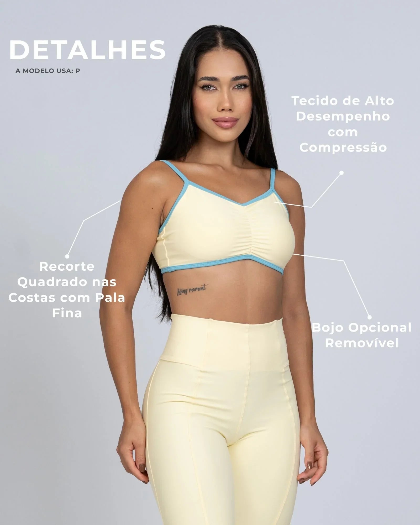 Top Fitness Fresh Duo Amarelo Brisa com Azul céu