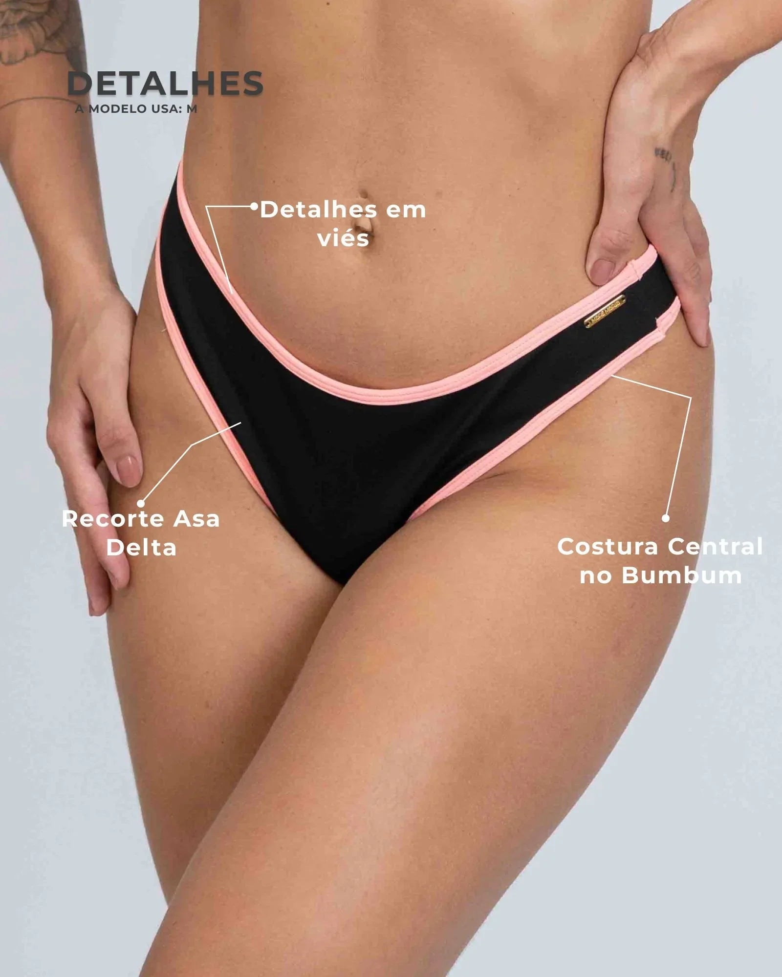 Calcinha Asa Delta Duo Super Black com Coral