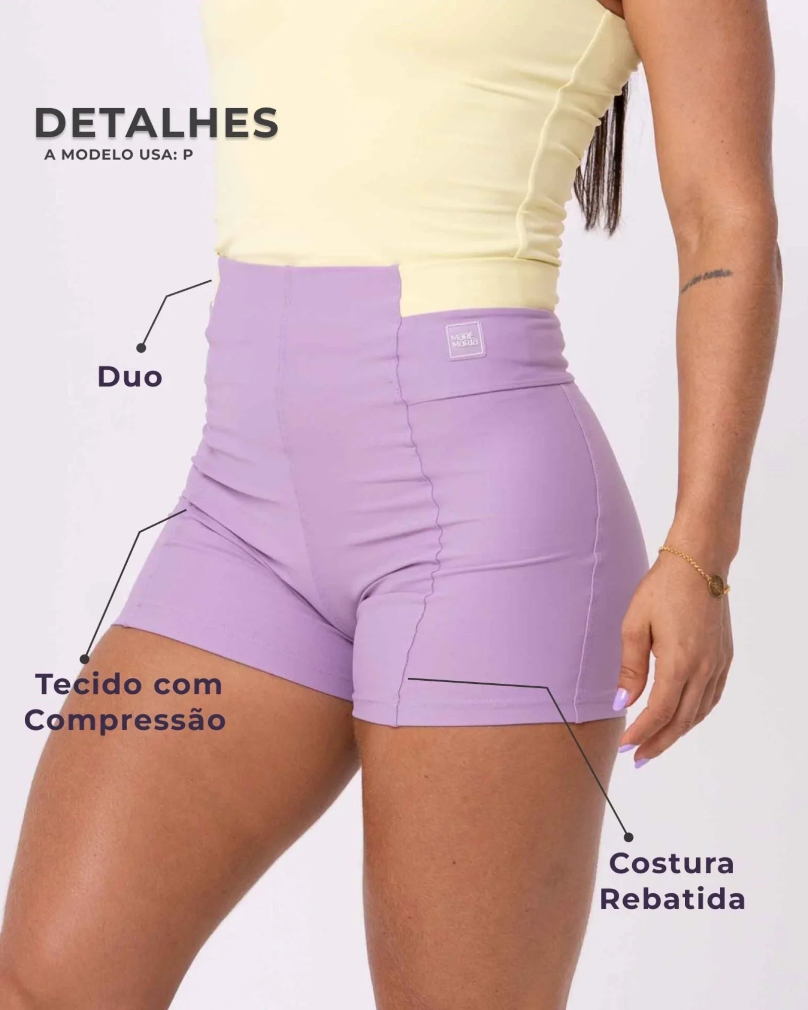 Short Fitness Classic Duo Lavanda com Chá Verde compressão S/ empina bumbum