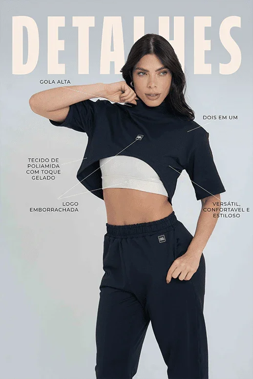 Dueto de Cropped Mach Preto com Luna