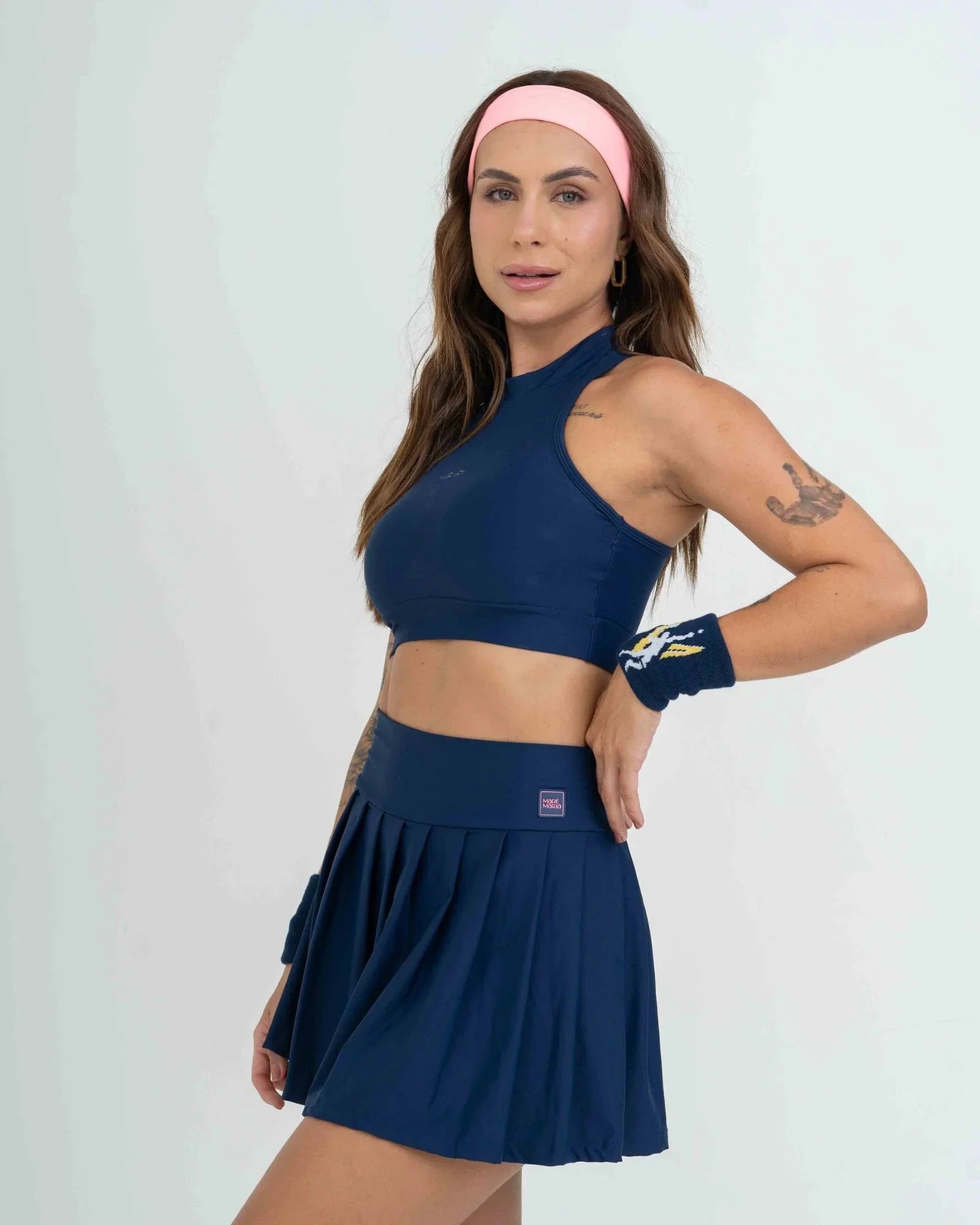 Short Saia Fitness Plissada Azul Marinho