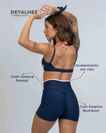 Short Fitness Line Azul Marinho com Coral