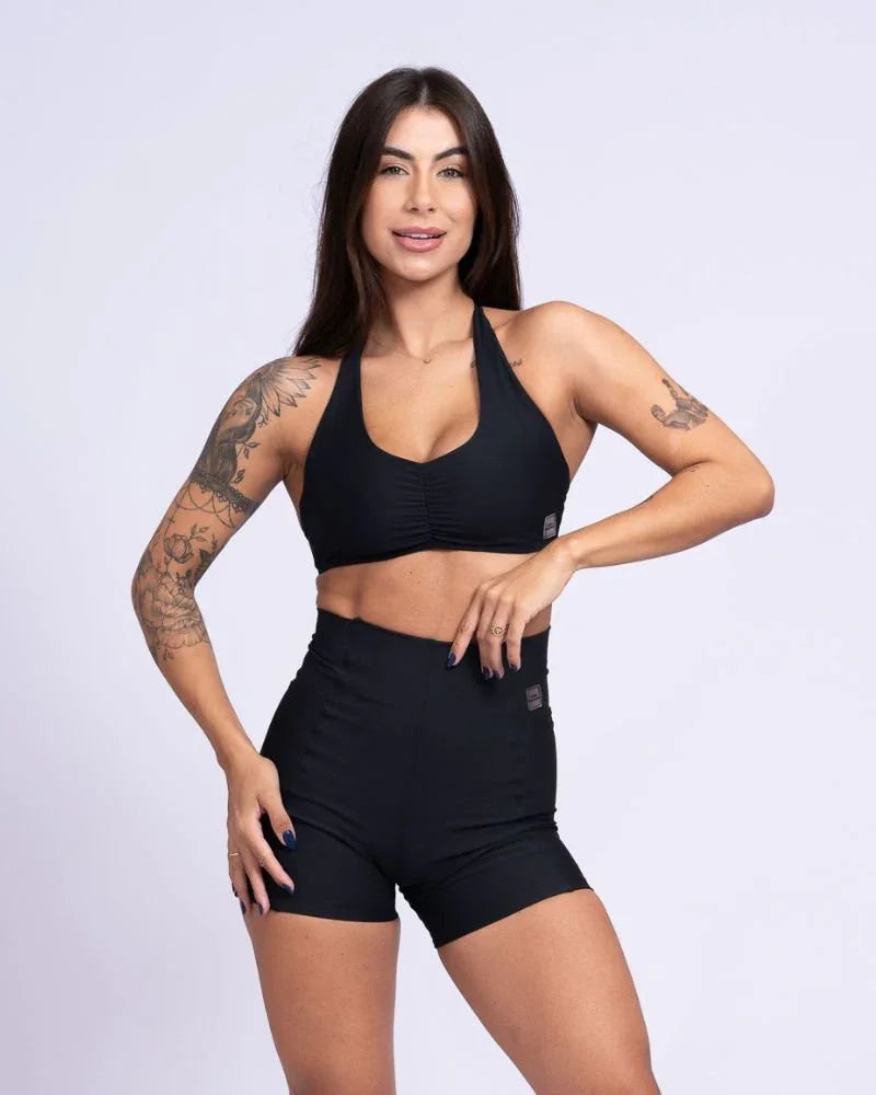 Short fitness Classic Preto com compressão e sem empina bumbum