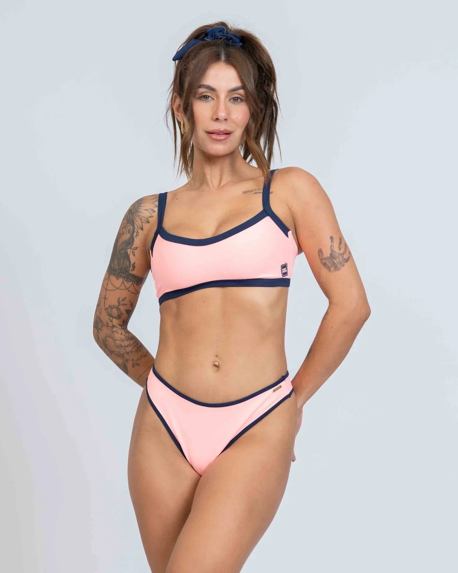 Calcinha Asa Delta Duo Coral com Azul Marinho