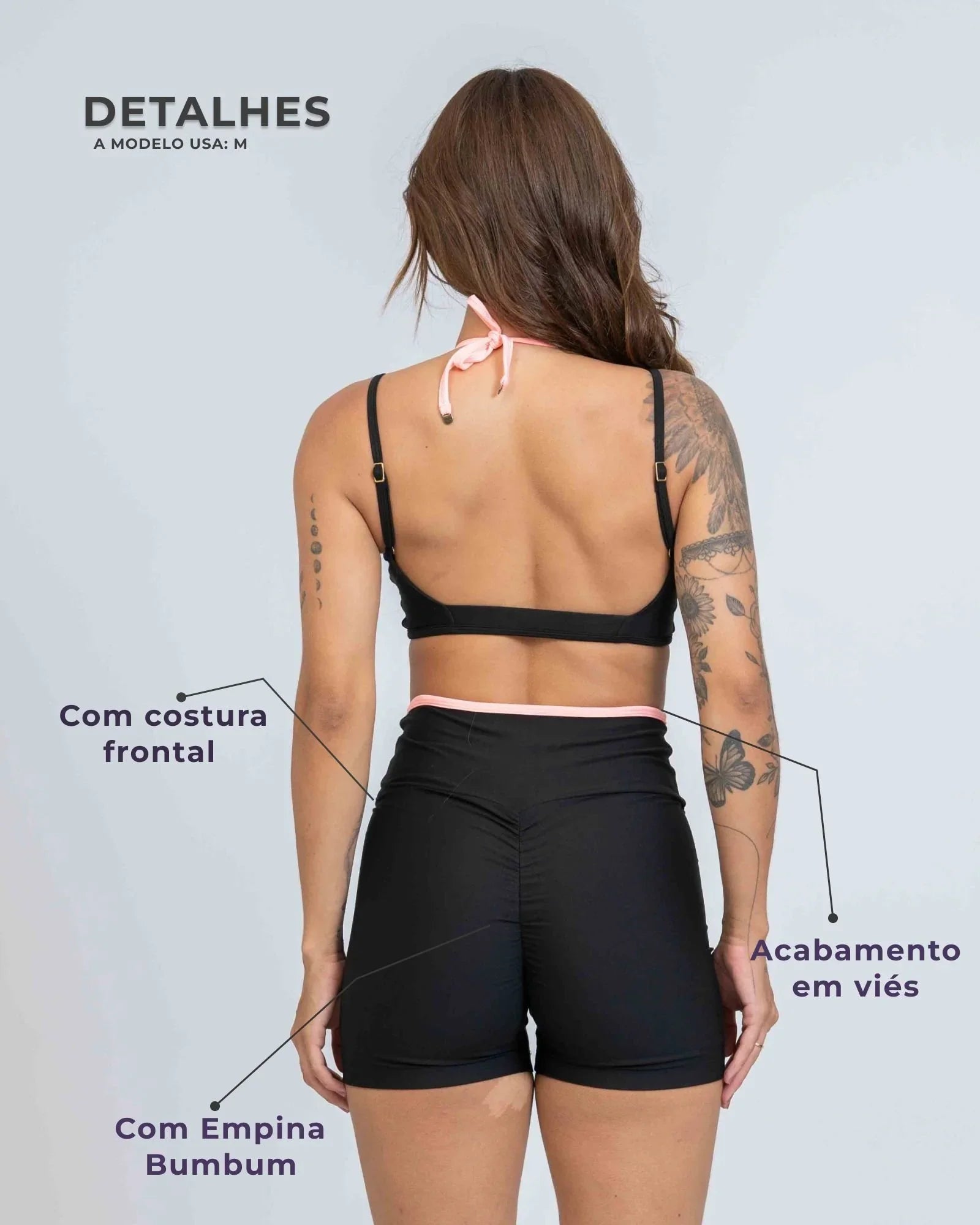 Short Fitness Line Super Black com Coral