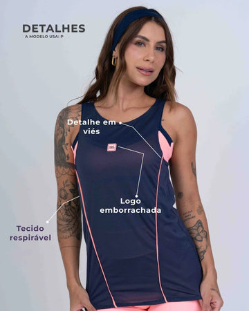 Regata Fitness Ella Azul Marinho com Coral