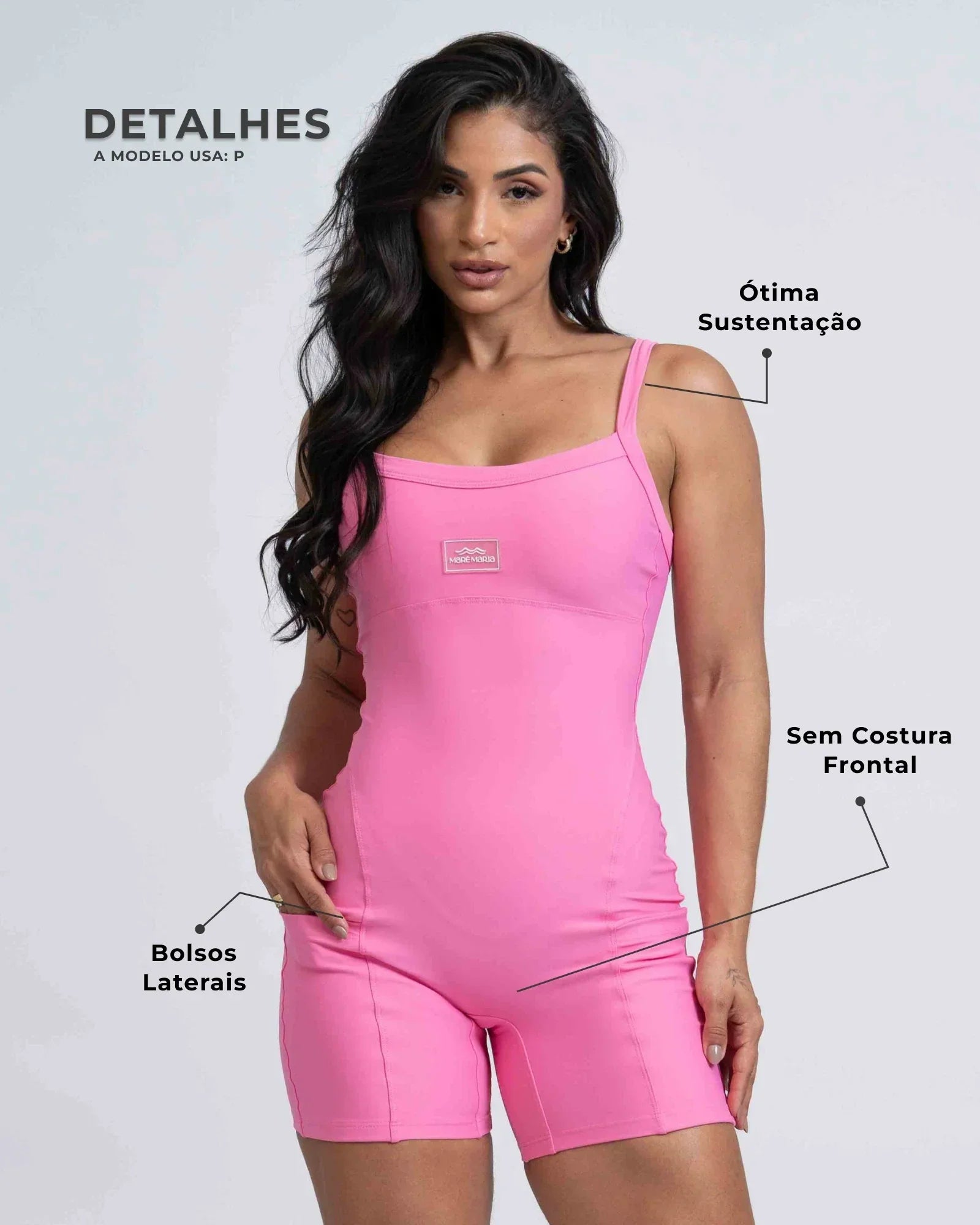 Macaquinho Fitness Flow Rosa Malibu com bolso