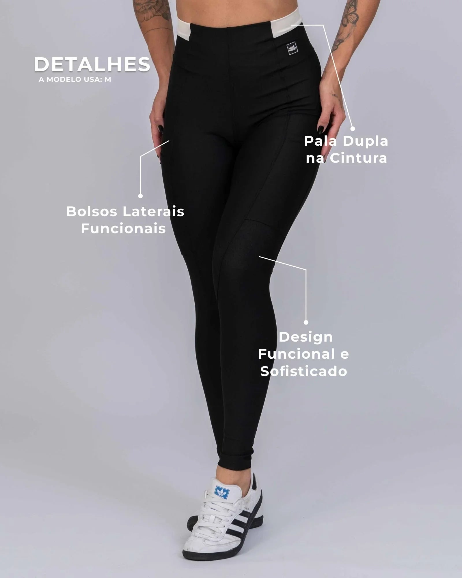 Calça Classic Duo Super Black com Off White Compressão com bolso