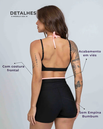Short Fitness Line Super Black com Coral