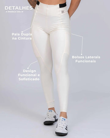 Calça Classic Duo Off White com Super Black compressão com bolso