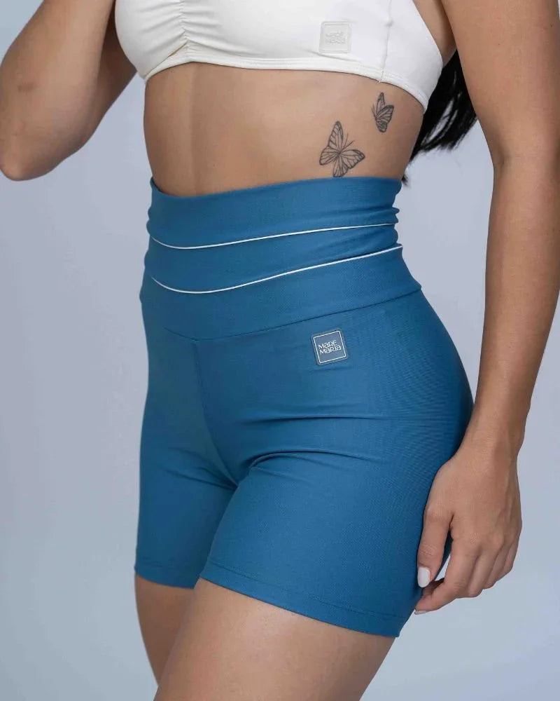 Short Corrida Azul Sereia compressão e Vivo Off White