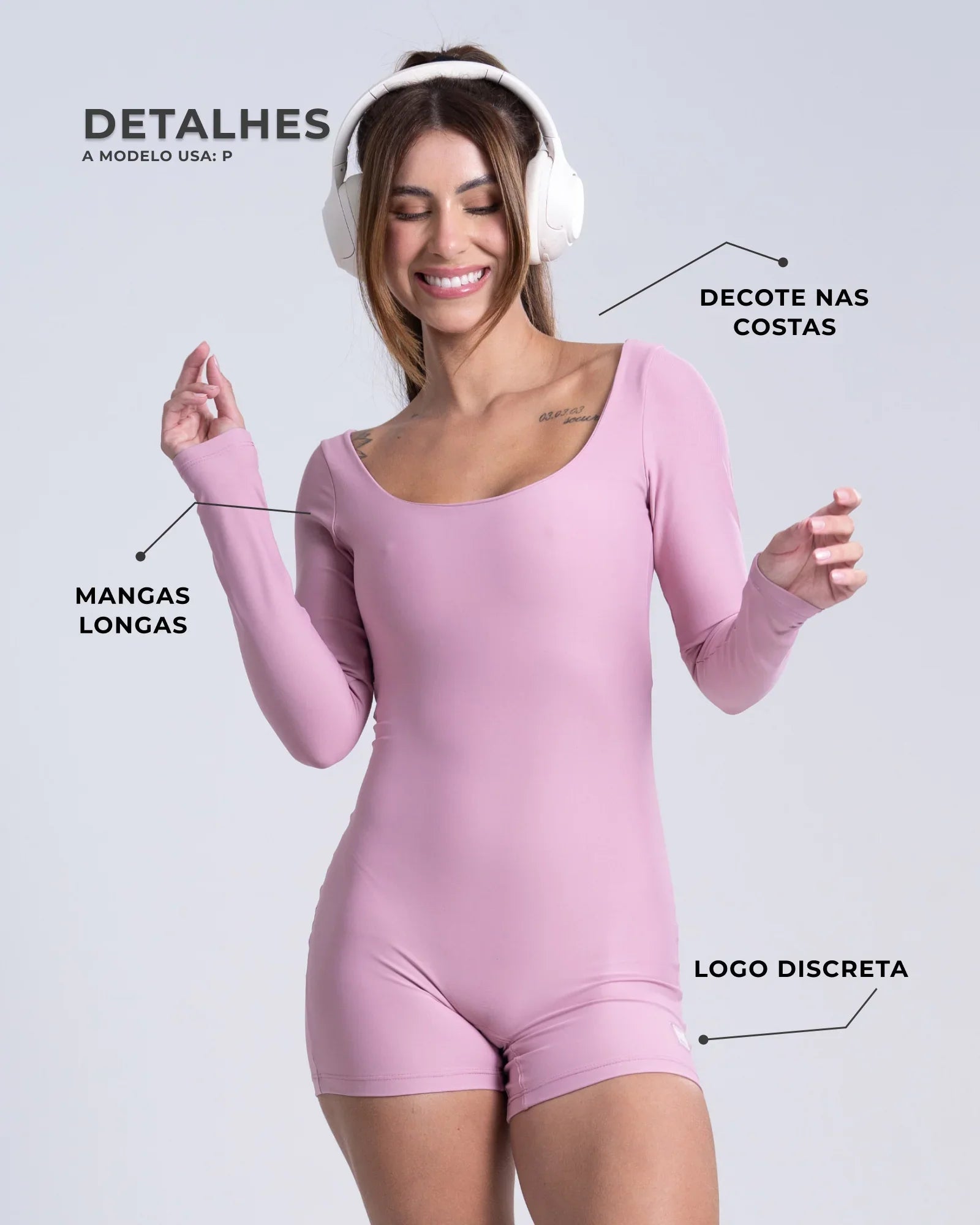 Macaquinho Confort Manga Longa sem costura frontal