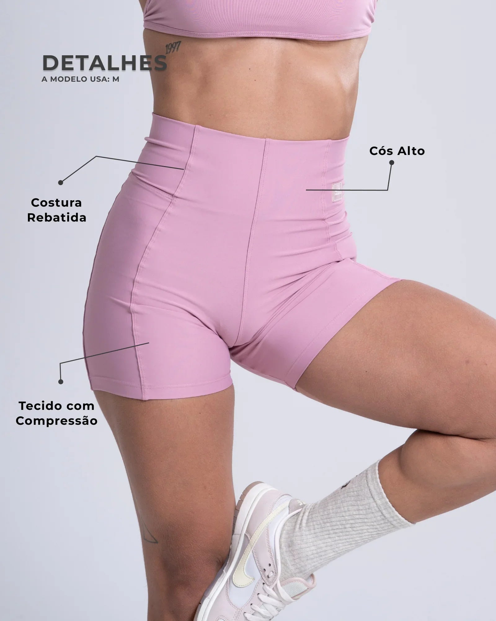 Short Fitness Classic Rosa Glam compressão