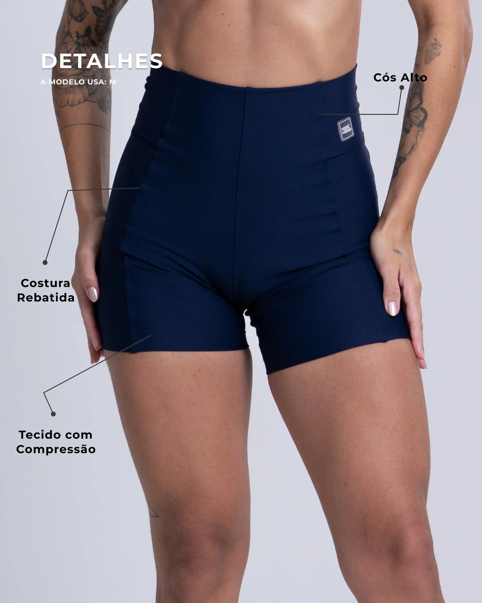 Short Fitness Classic Azul Dark compressão sem empina bumbum