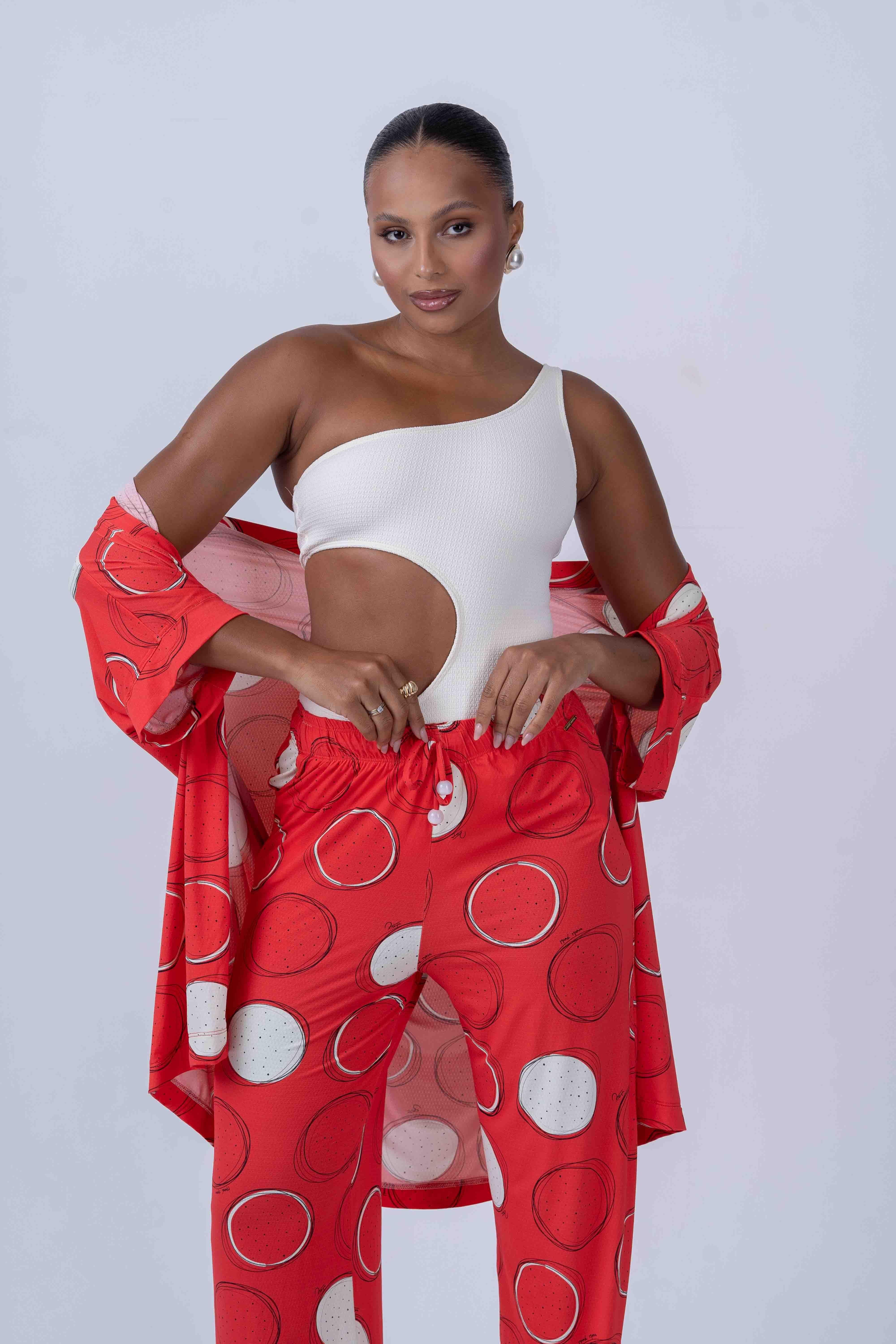 Calça pantalona beach estampa Pitaya