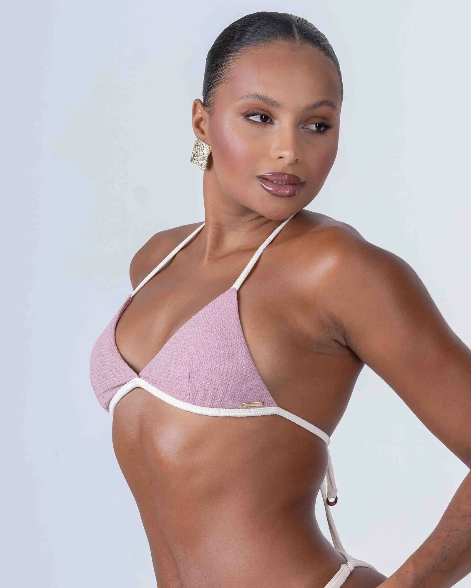 Top Cortininha Fixo Rosa Glam com Off White