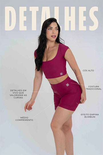 Short Fitness Curve Rouge sem empina bumbum