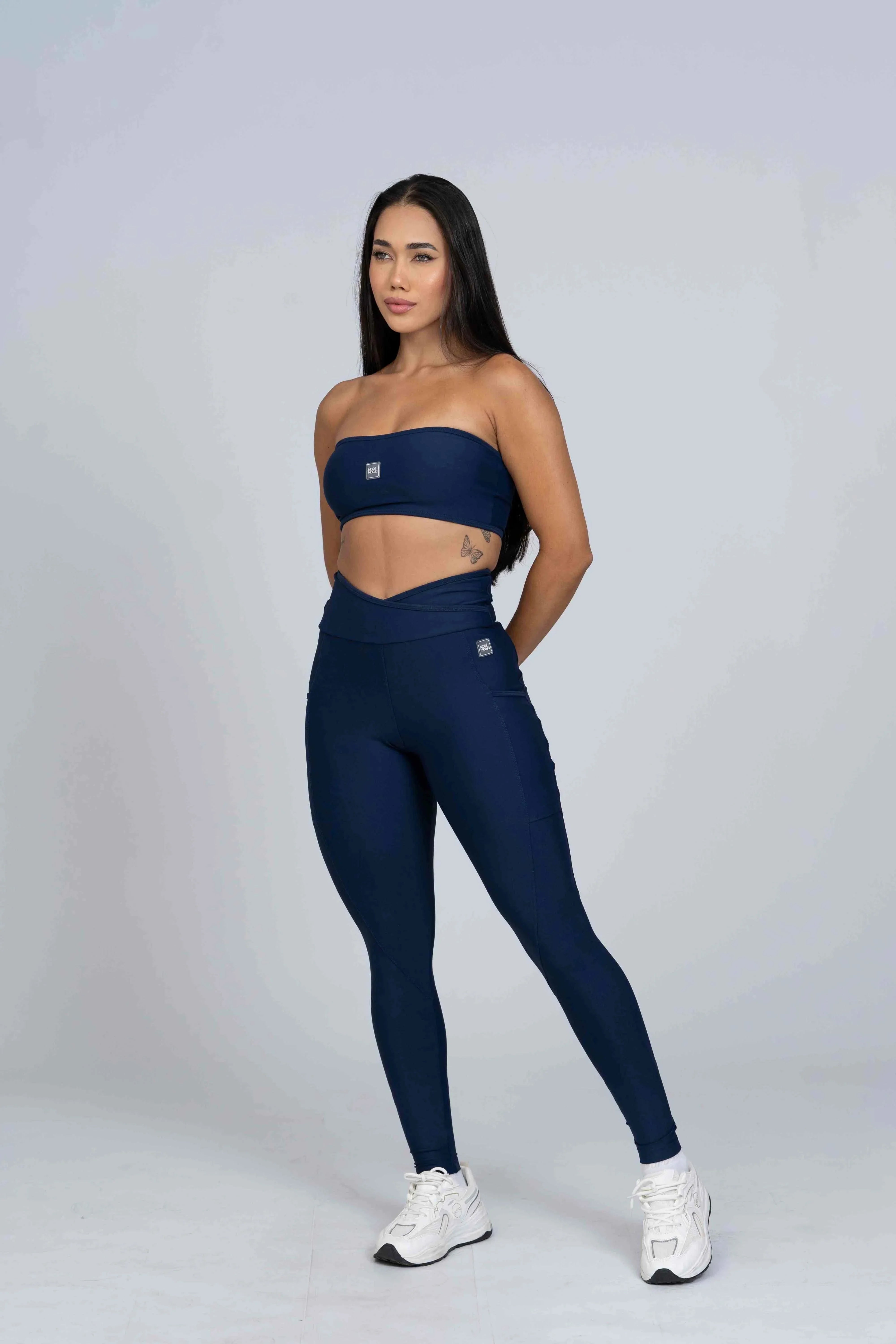 Legging Fusion Azul Marinho e Viés Marinho compressão