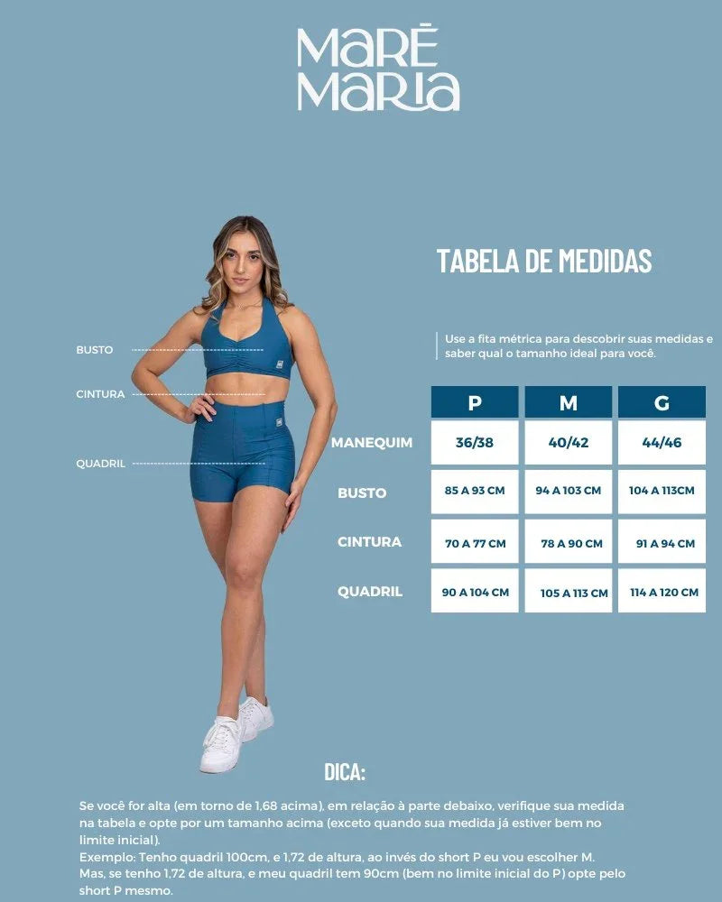 Macaquinho Fitness Wave Azul Sereia com compressão