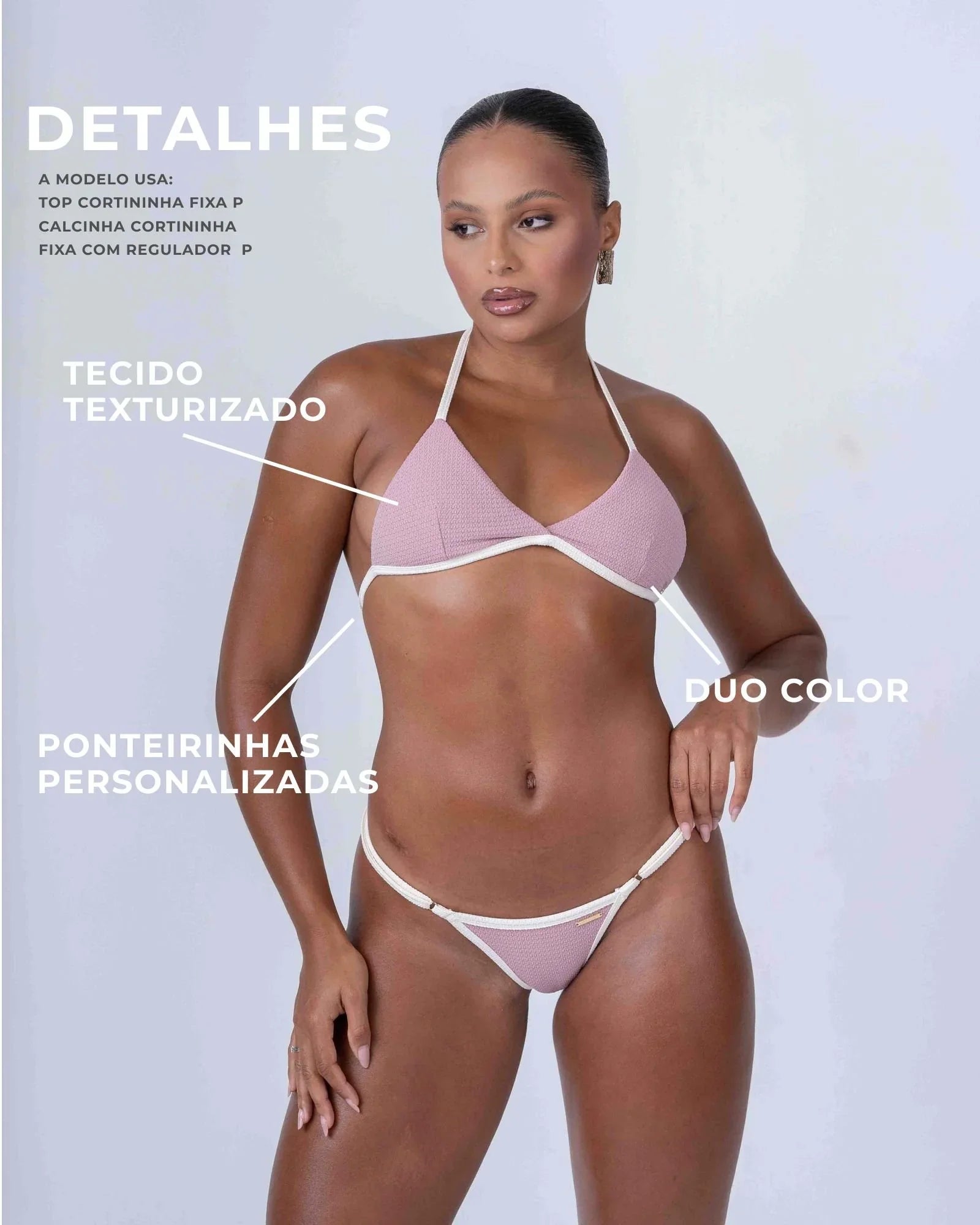 Top Cortininha Fixo Rosa Glam com Off White