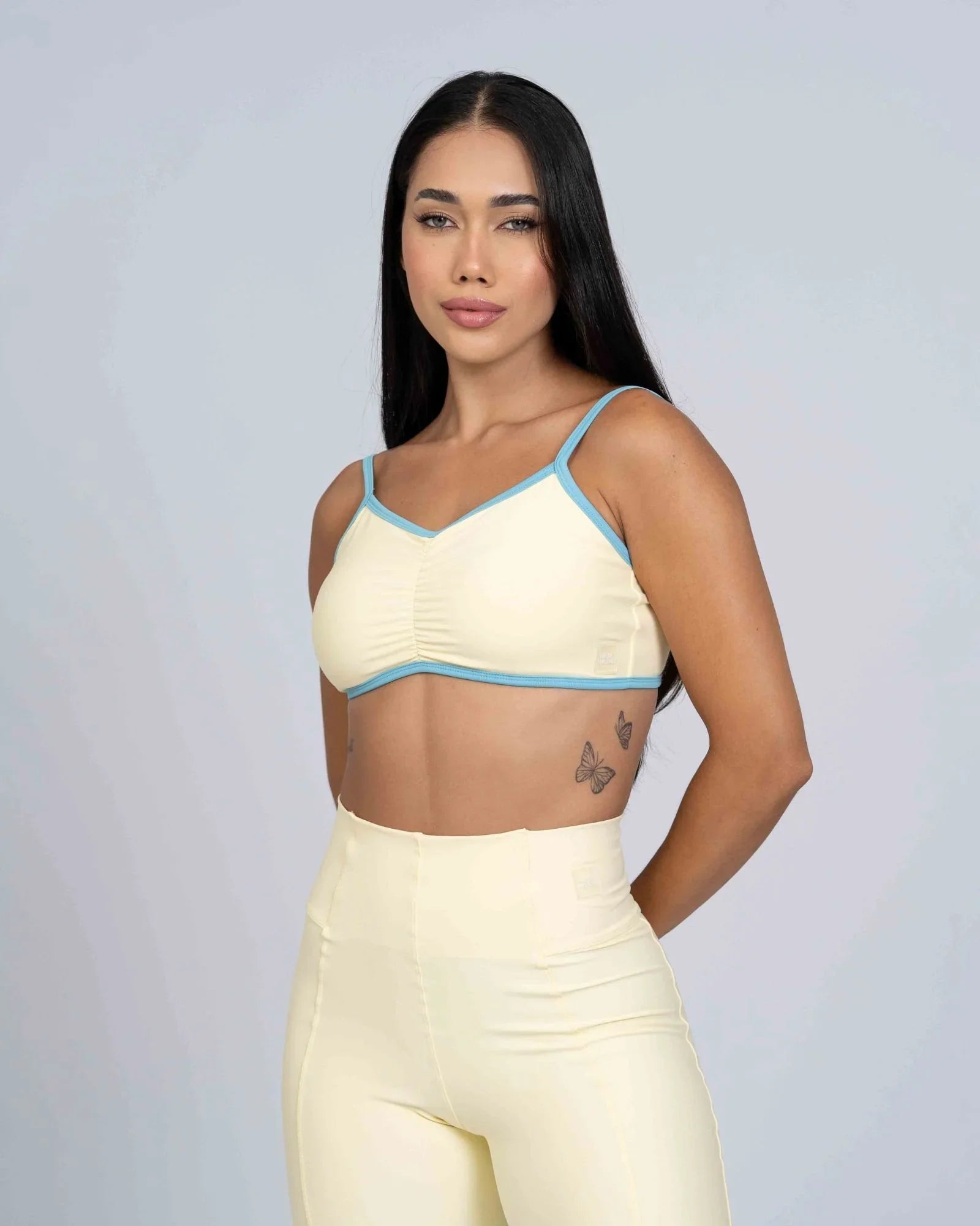 Top Fitness Fresh Duo Amarelo Brisa com Azul céu