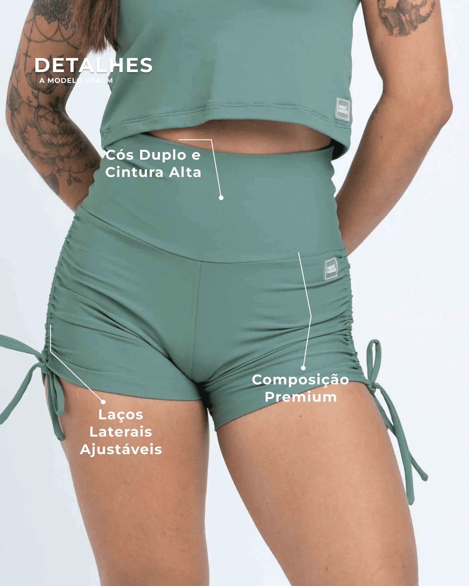Short fitness Smile Verde Eucalipto com empina