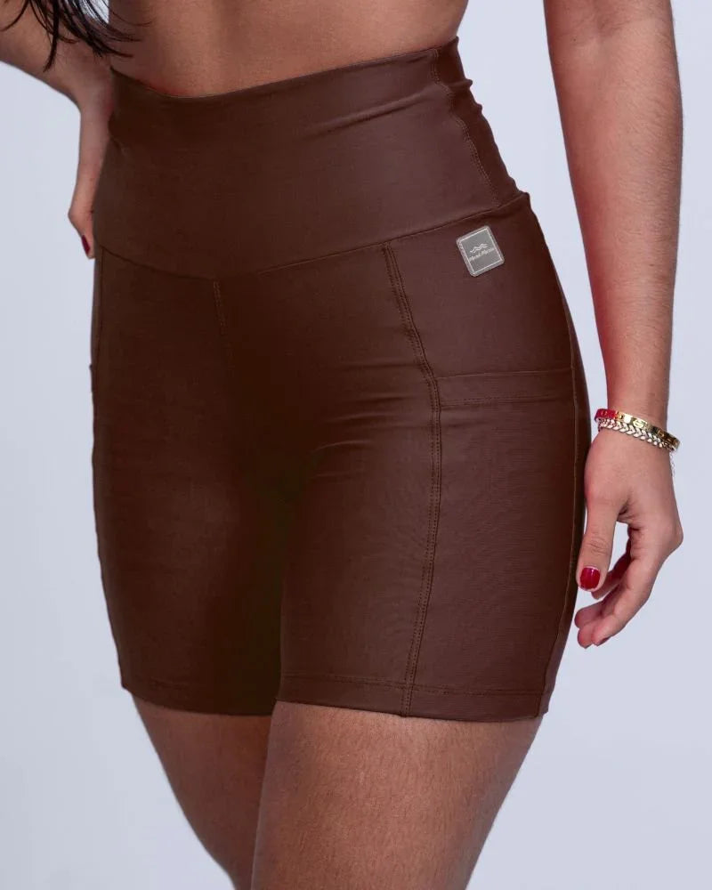 Short fitness Bike Chocolate Dark compressão S/empina
