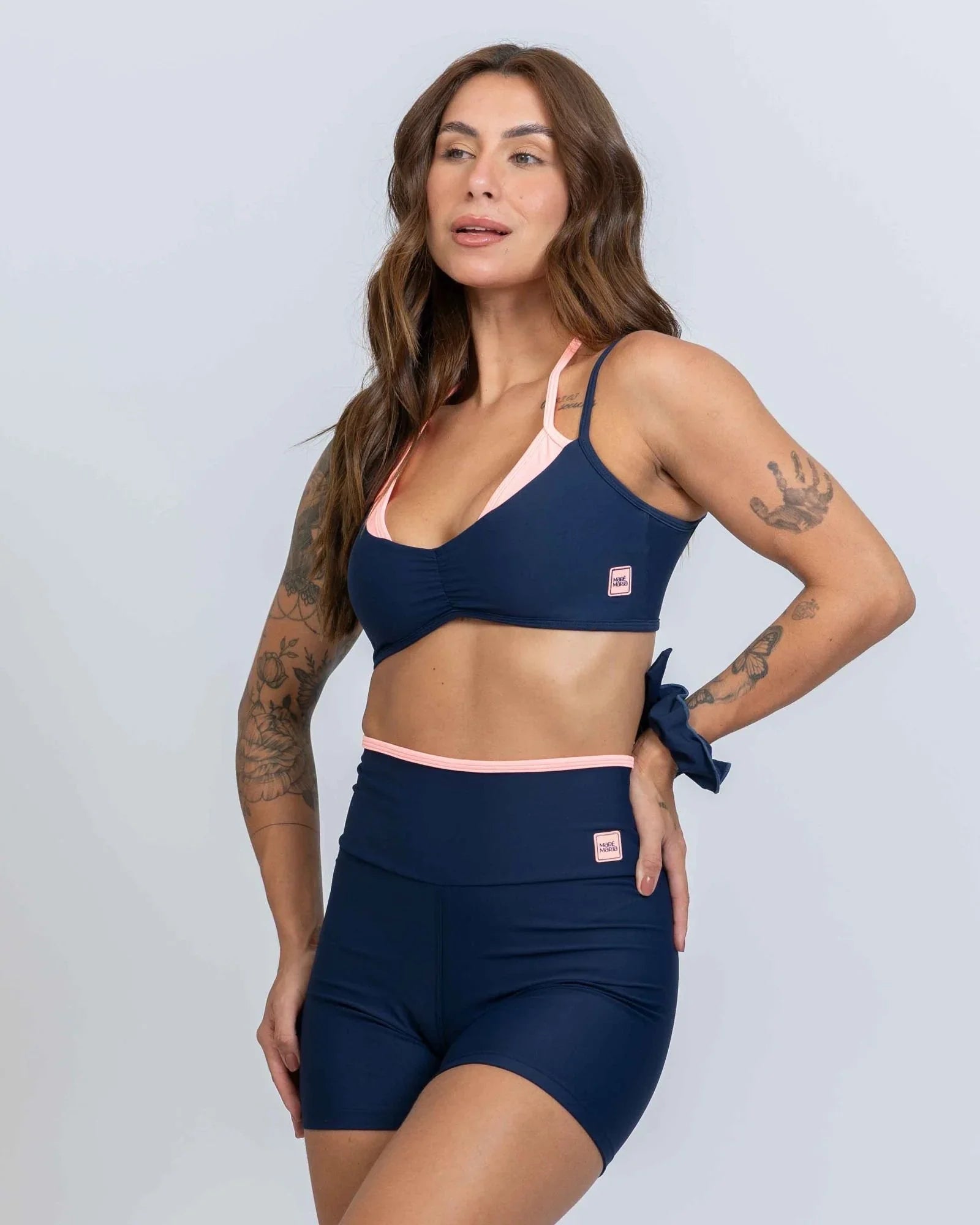 Short Fitness Line Azul Marinho com Coral