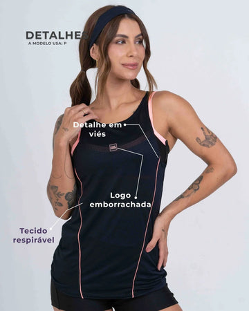 Regata Fitness Ella Preta com Coral