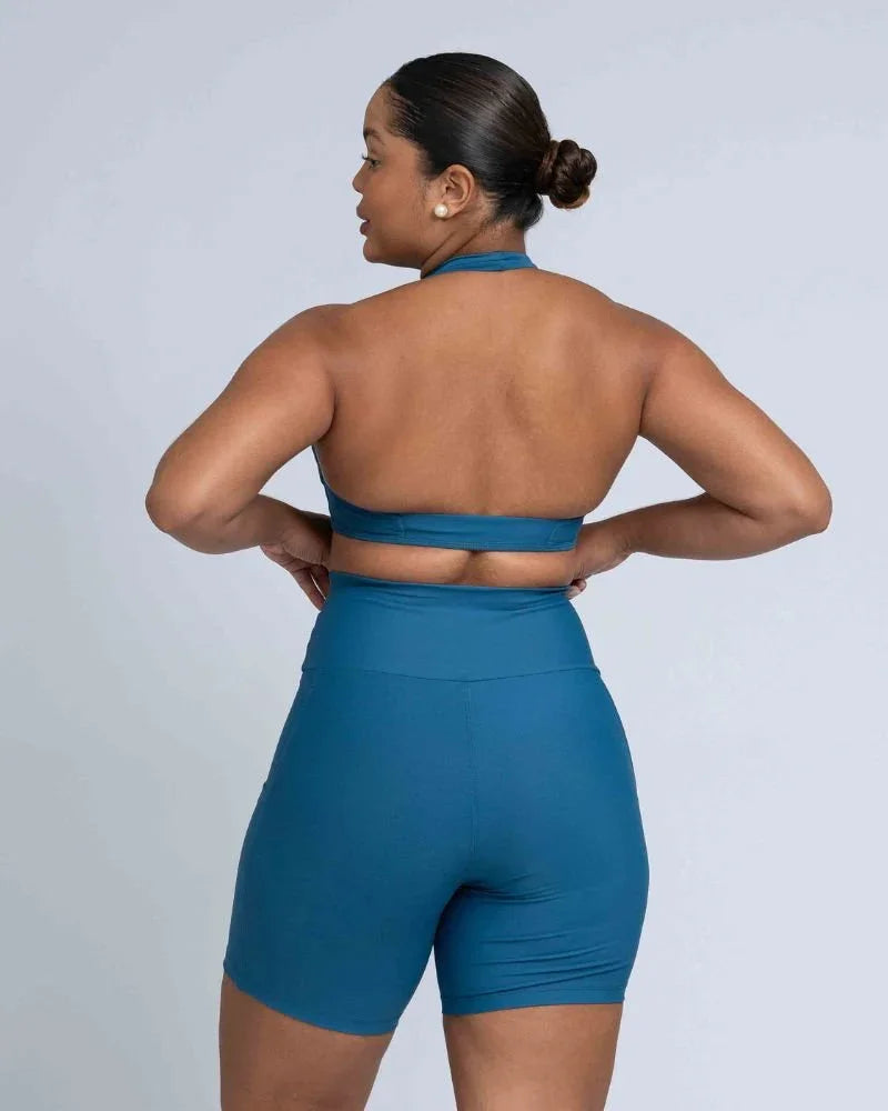 Short Fitness Bike Azul Sereia compressão S/empina bumbum