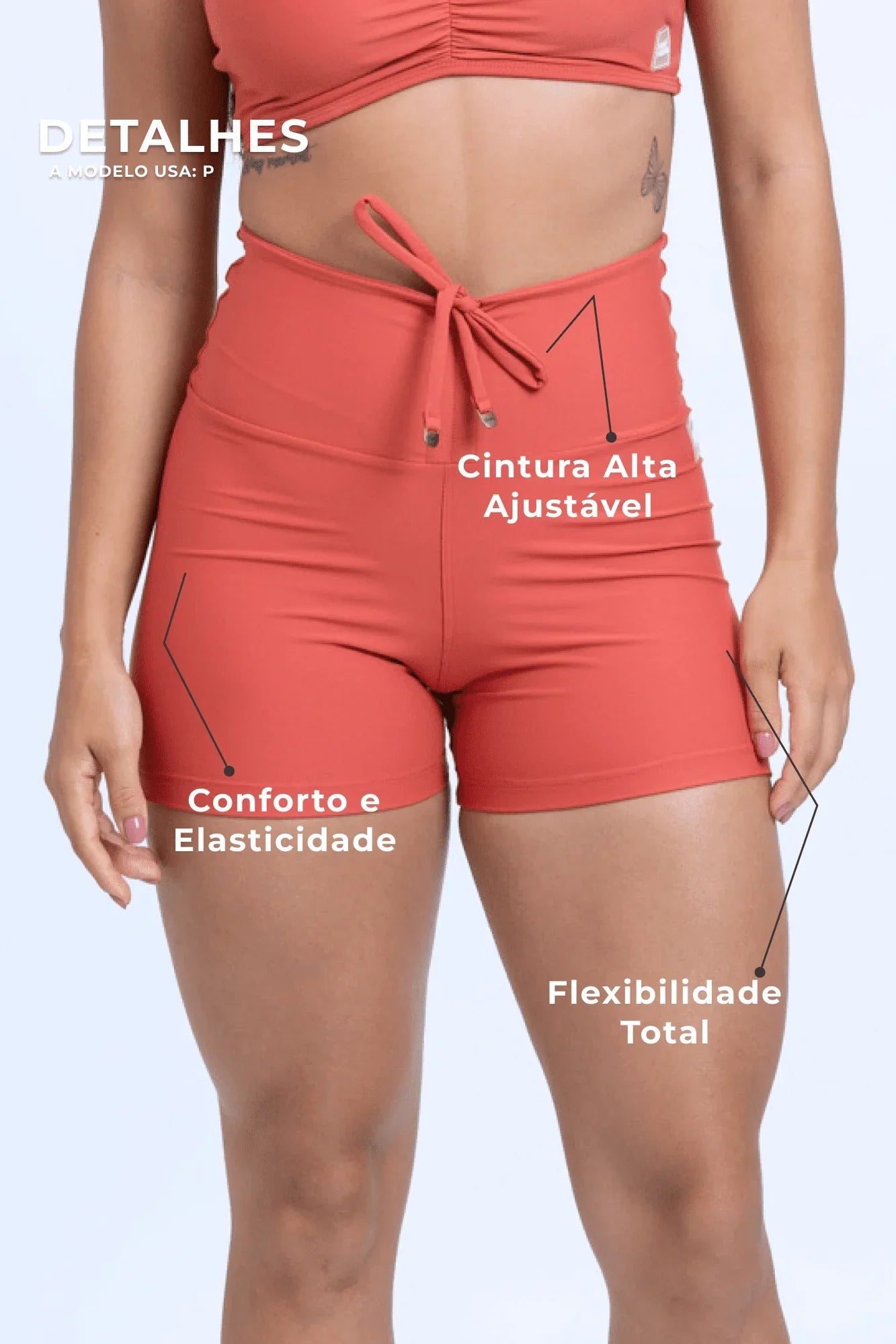 Short Fitness Slim Páprica compressão sem empina bumbum