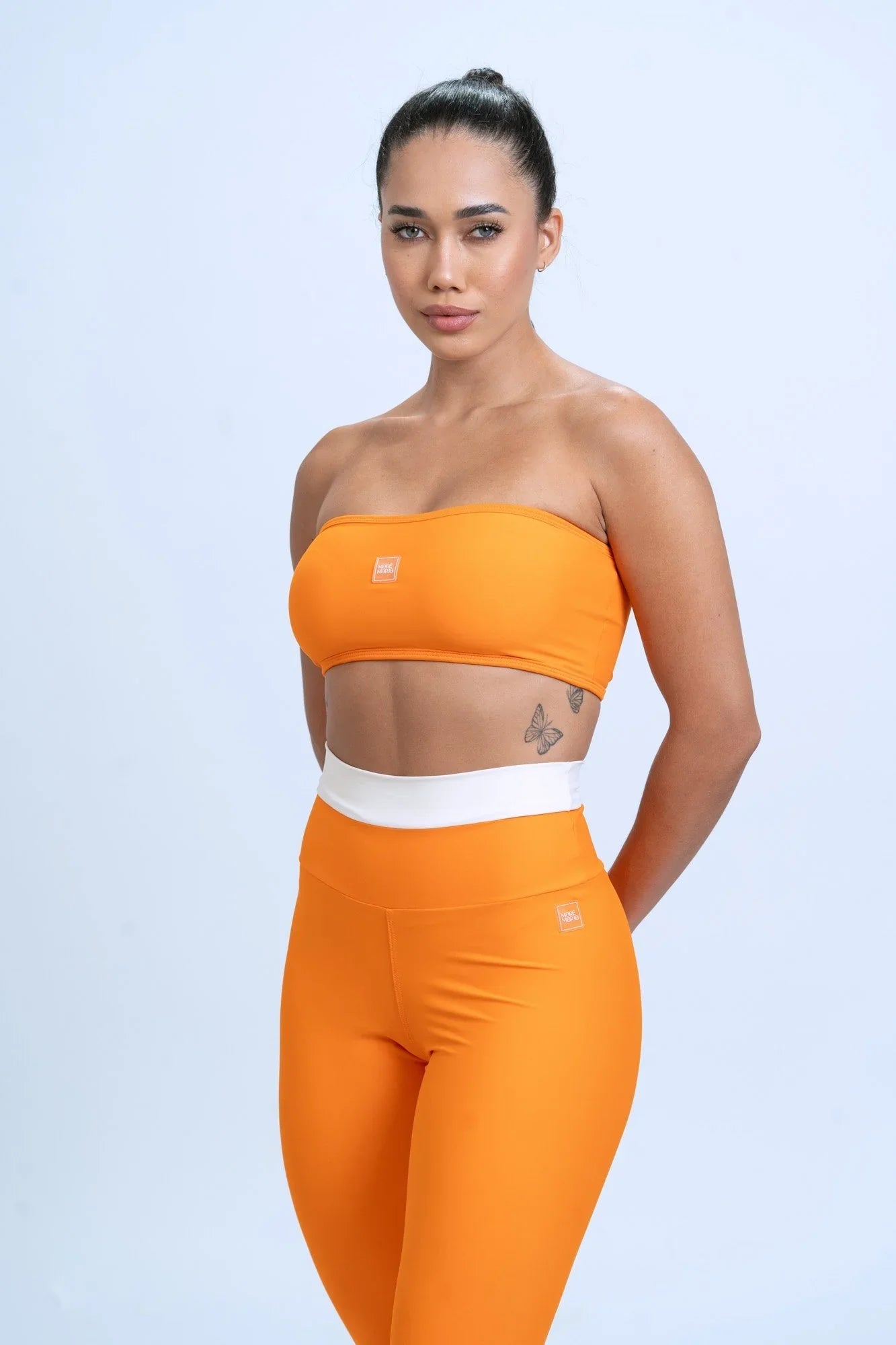 Calça legging fitness Duo Tangerina com Off White S/ Empina bumbum