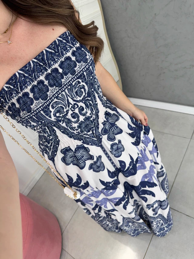 Vestido longo fenda tropical