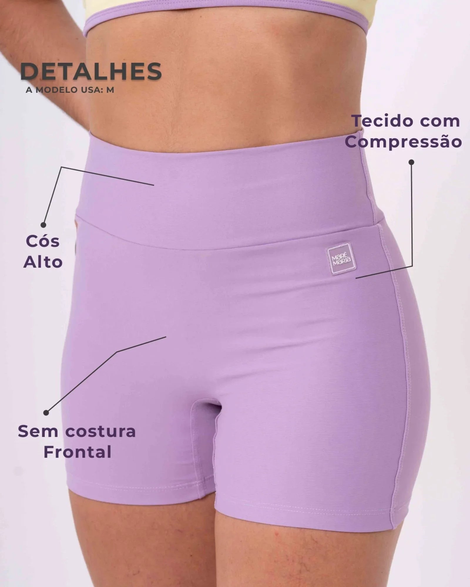 Short Fitness Confort sem costura frontal Lavanda compressão S/ empina