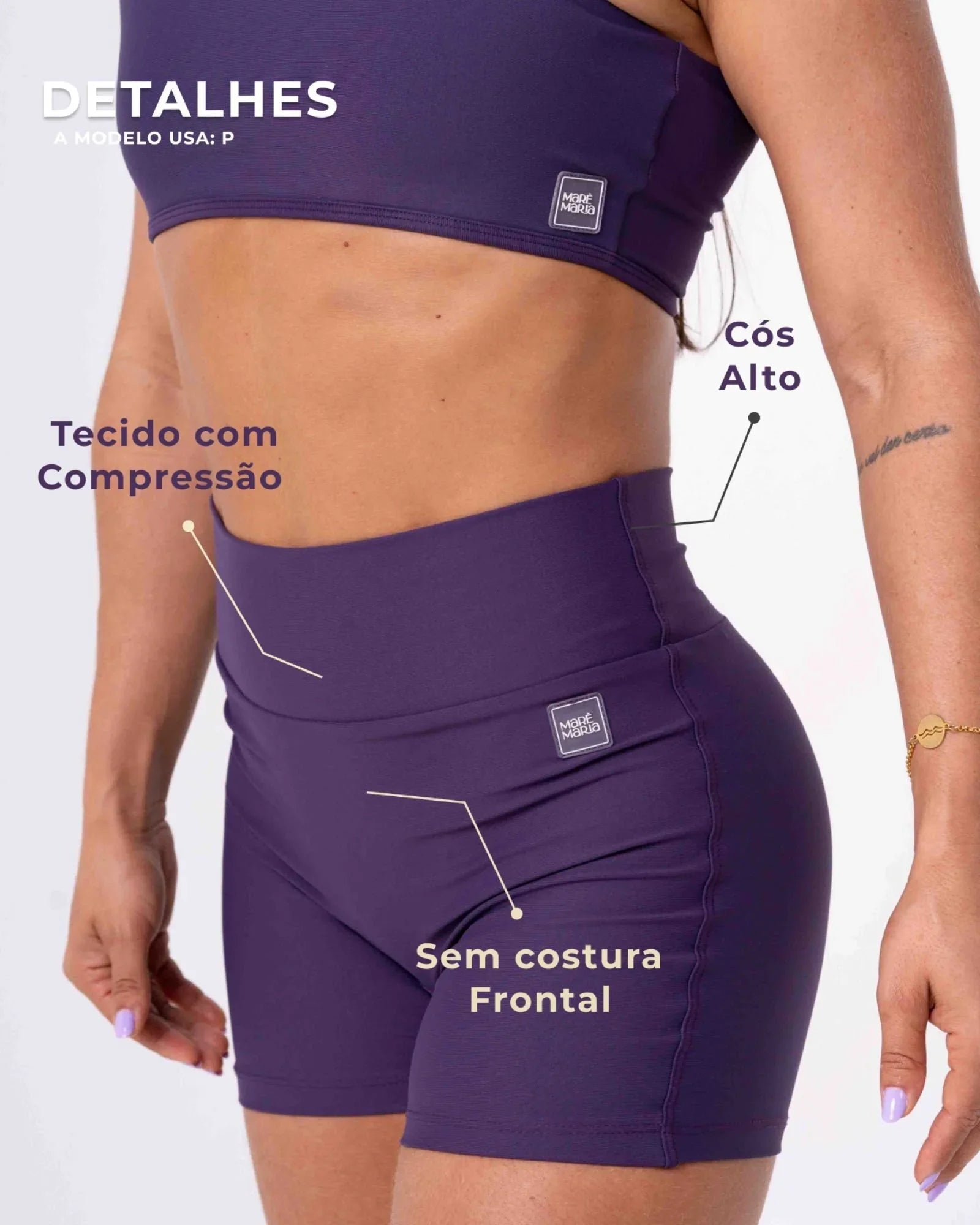 Short Fitness Confort sem costura frontal Violeta compressão S/ empina