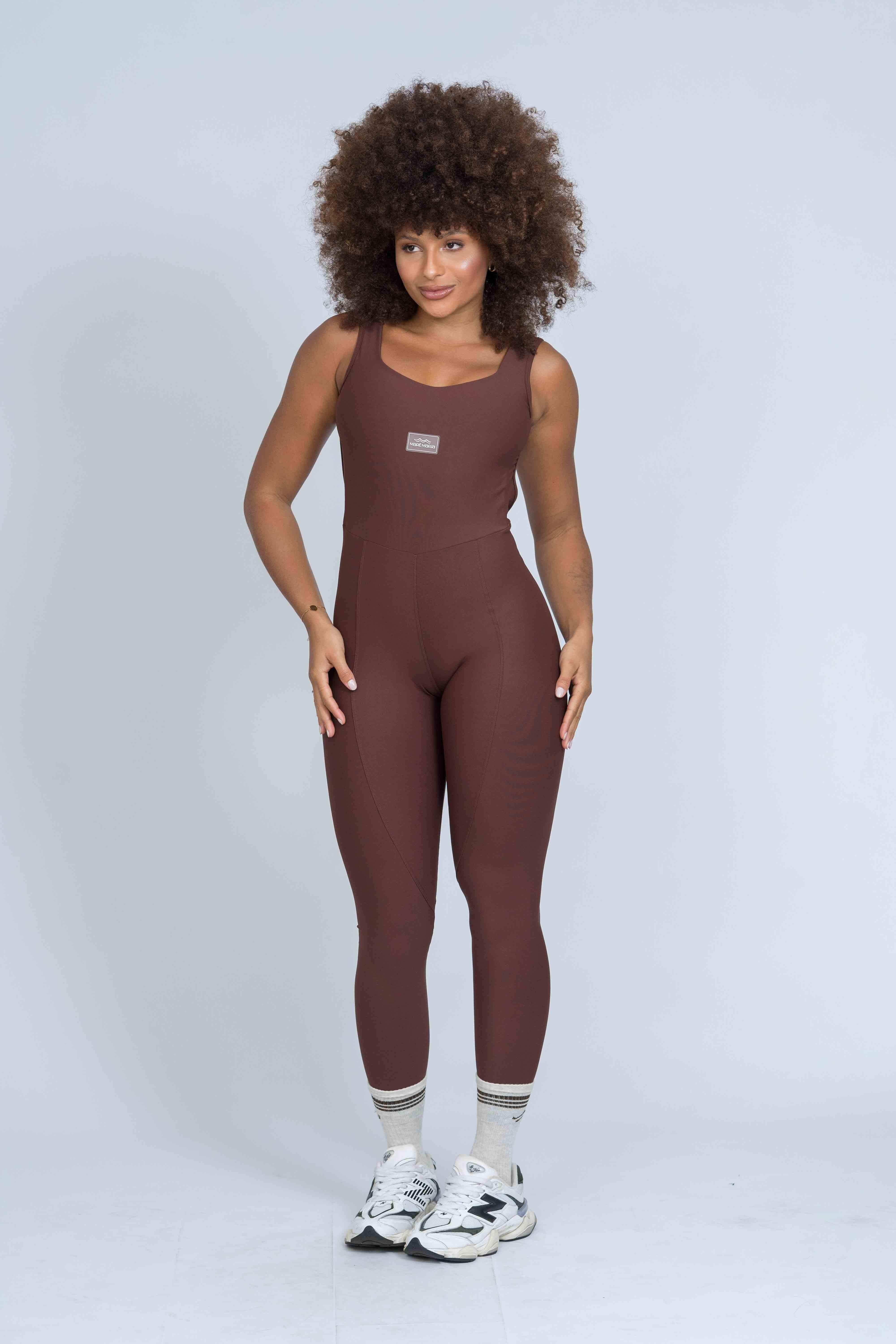 Macacão Fitness Clássico Chocolate Dark compressão